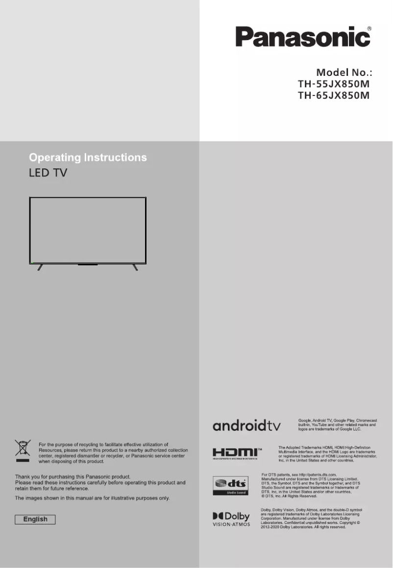 Page 1 de la notice Manuel utilisateur Panasonic TH-65JX850M