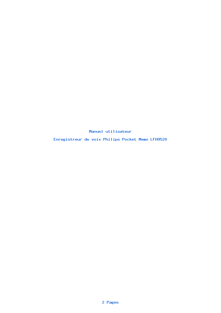 Page 1 de la notice Manuel utilisateur Philips Pocket Memo LFH9520