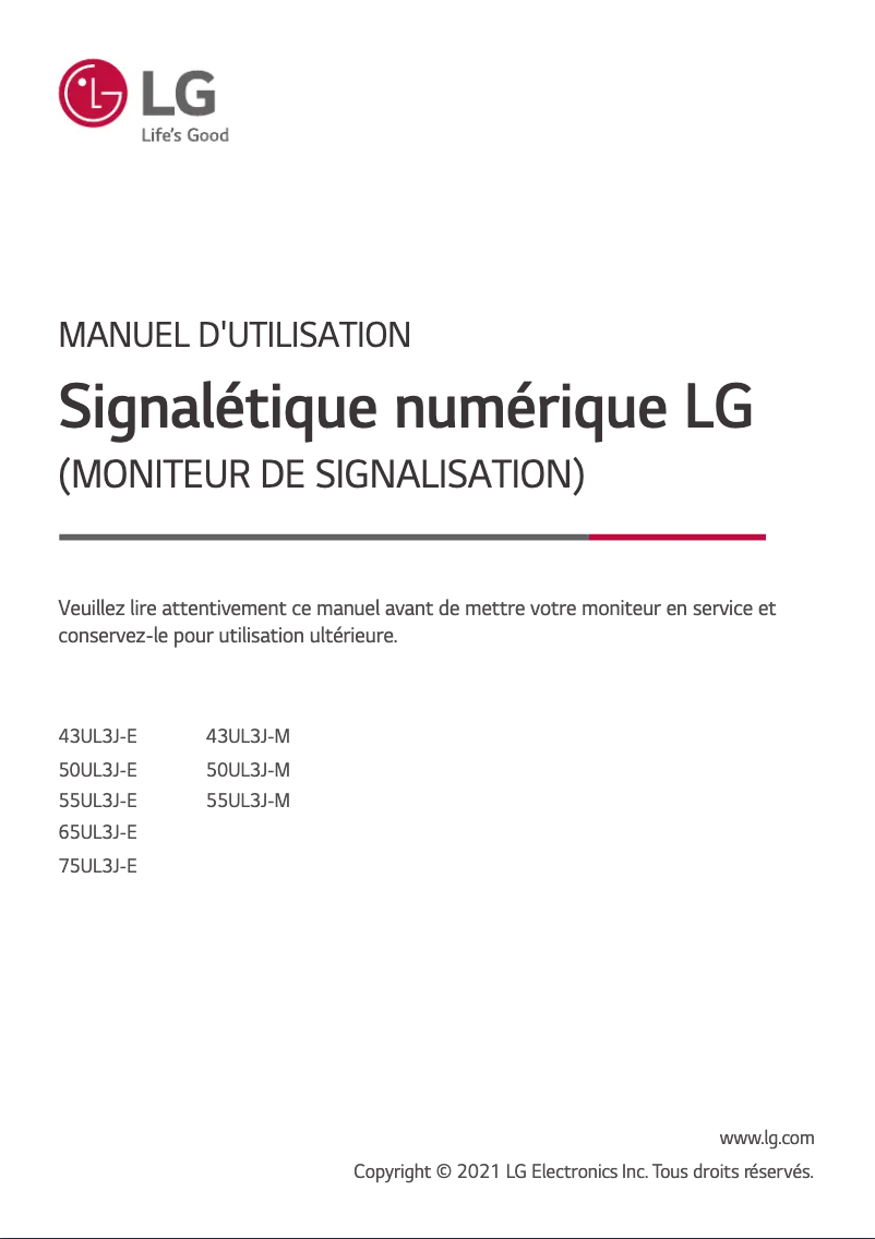 Page 1 de la notice Manuel utilisateur LG 55UL3J-M