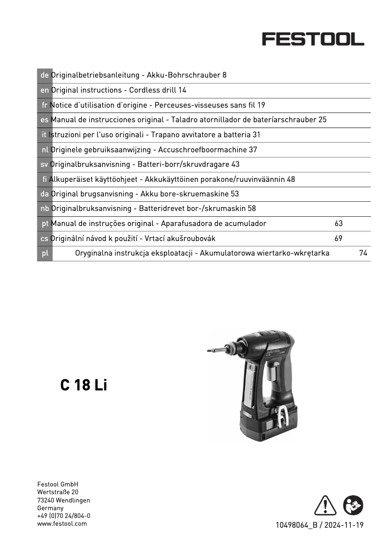 Page 1 de la notice Manuel utilisateur Festool C 18 HPC 4,0 I-Set