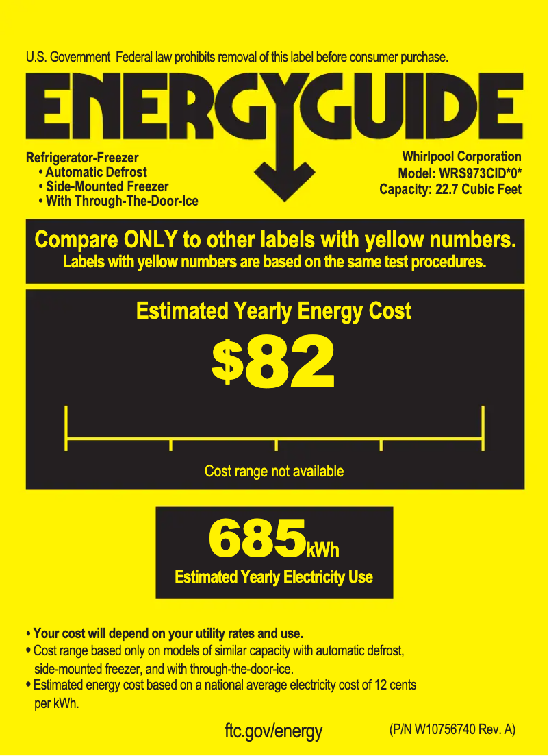 Page 1 de la notice Label énergétique Whirlpool WRS973CID