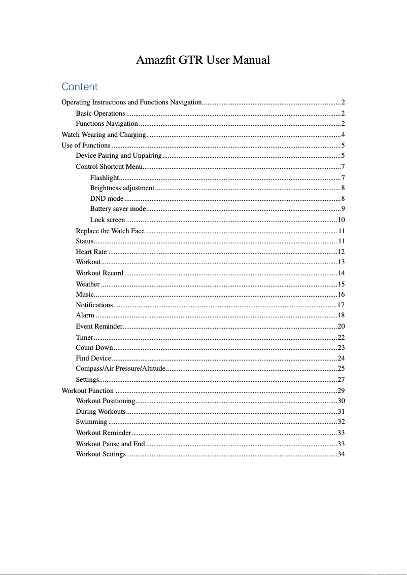 Page 1 de la notice Manuel utilisateur Xiaomi Amazfit GTR