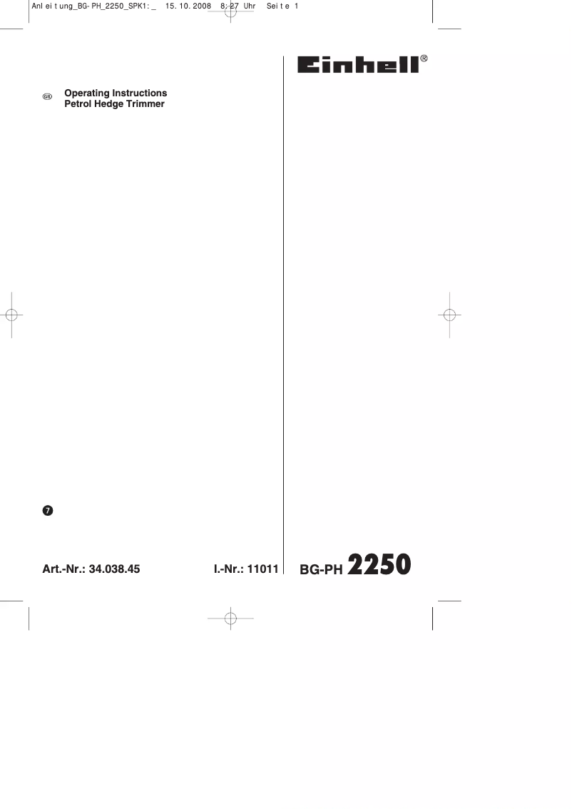 Page 1 de la notice Manuel utilisateur Einhell BG-PH 2250