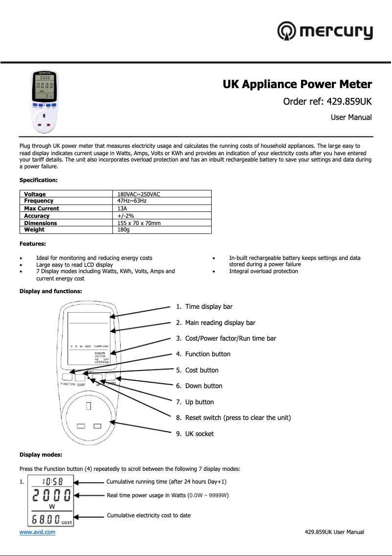Page 1 de la notice Manuel utilisateur Mercury ECP5AW