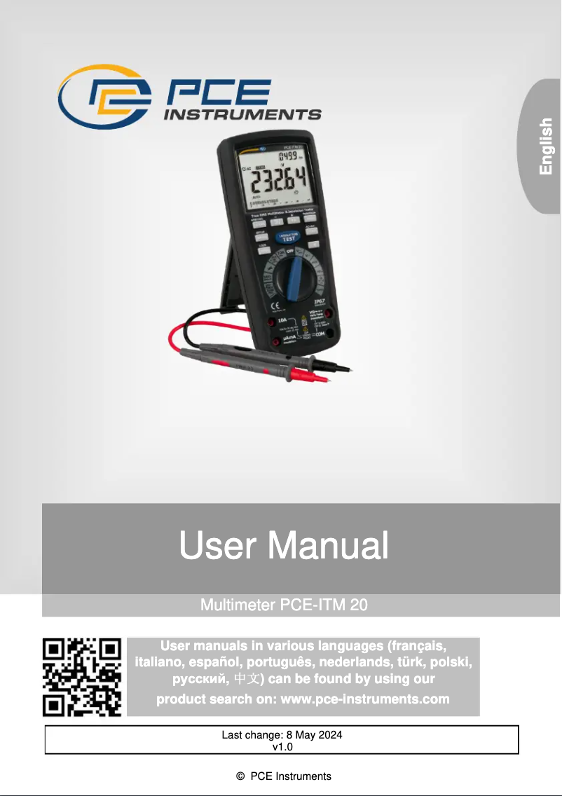 Page 1 de la notice Manuel utilisateur PCE Instruments PCE-ITM 20
