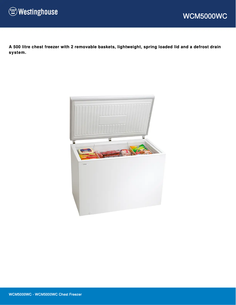Page 1 de la notice Fiche technique Westinghouse WCM5000WC