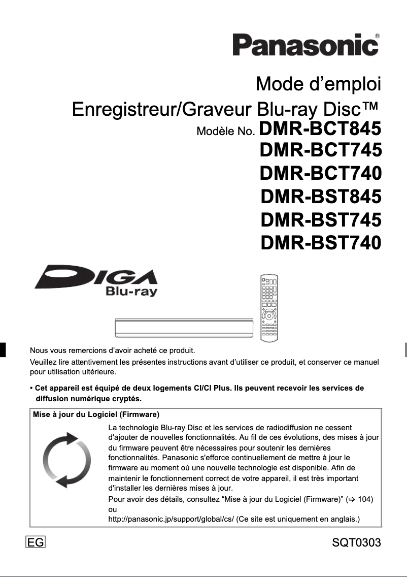 Page 1 de la notice Manuel utilisateur Panasonic DMR-BCT740