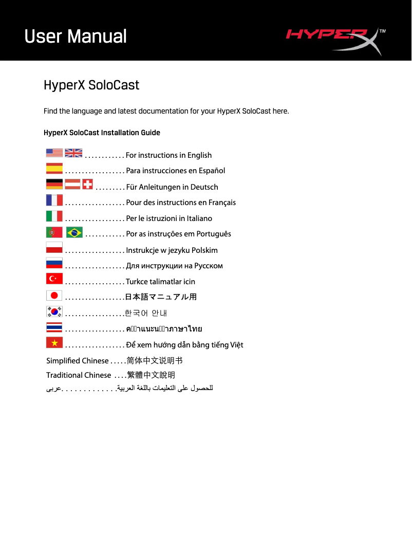 Página 1 del manual Manual de usuario HyperX SoloCast