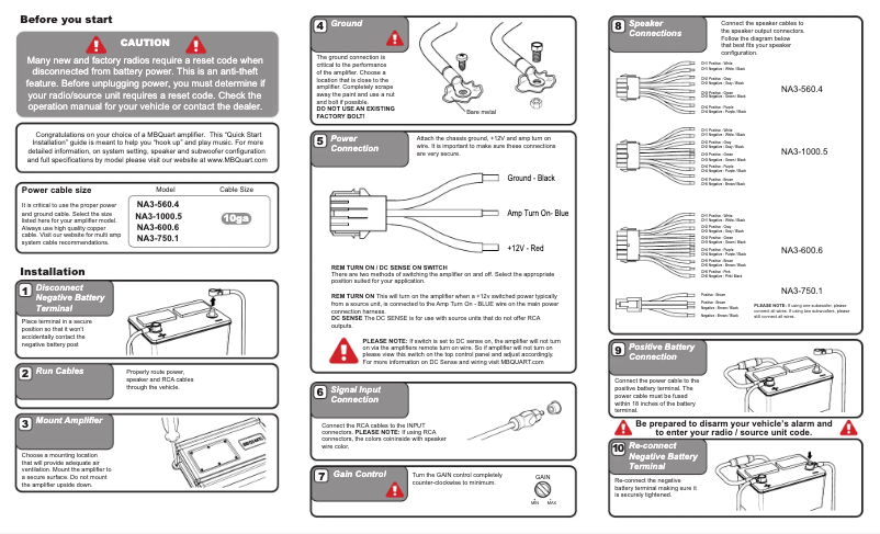 Page 1 de la notice Guide de démarrage rapide MB Quart NA3-750.1