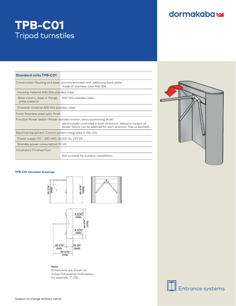 Page 1 of the manual User Manual Dormakaba TPB-C01