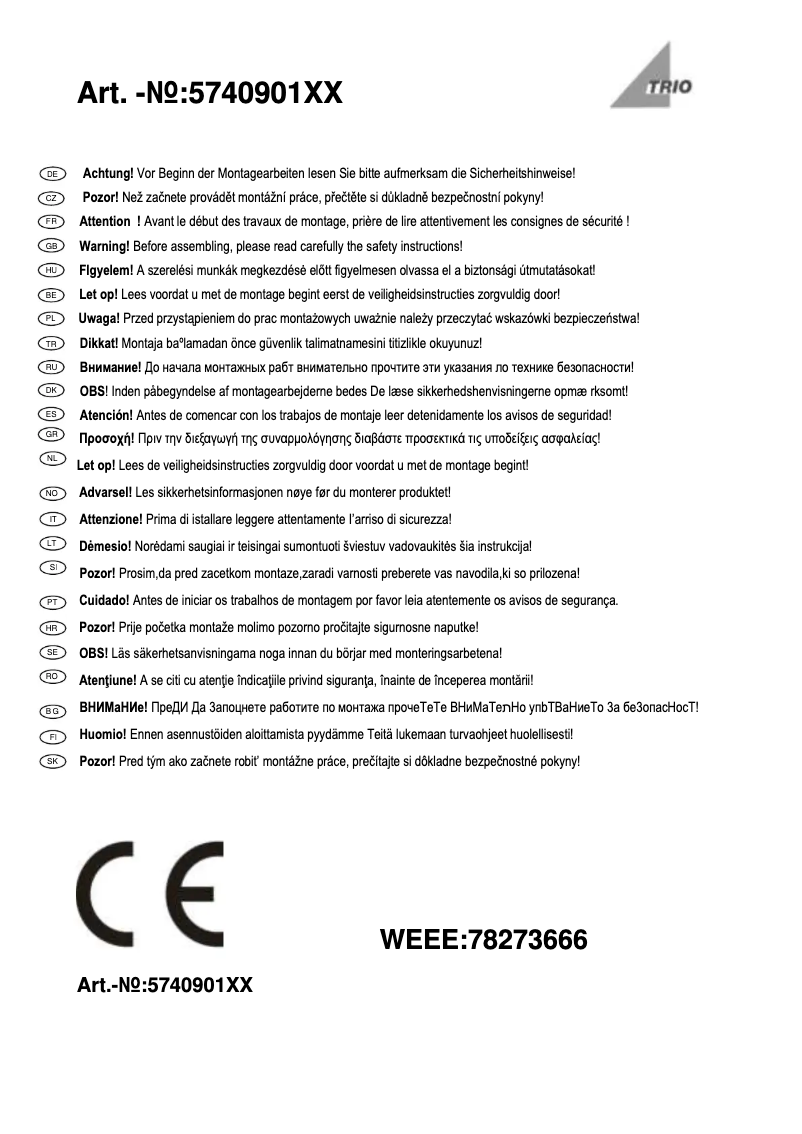 Page 1 de la notice Manuel utilisateur Trio Lighting Tube Touch