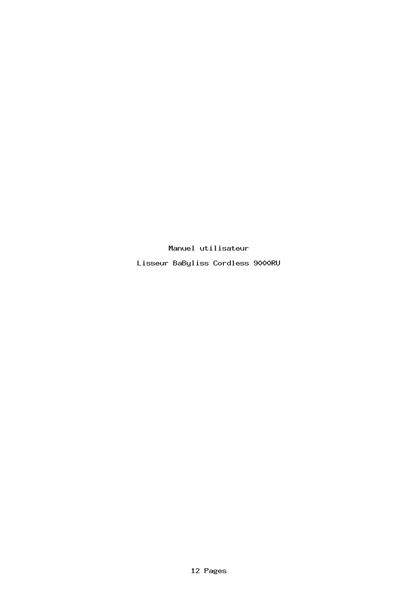 Page 1 de la notice Manuel utilisateur BaByliss Cordless 9000RU