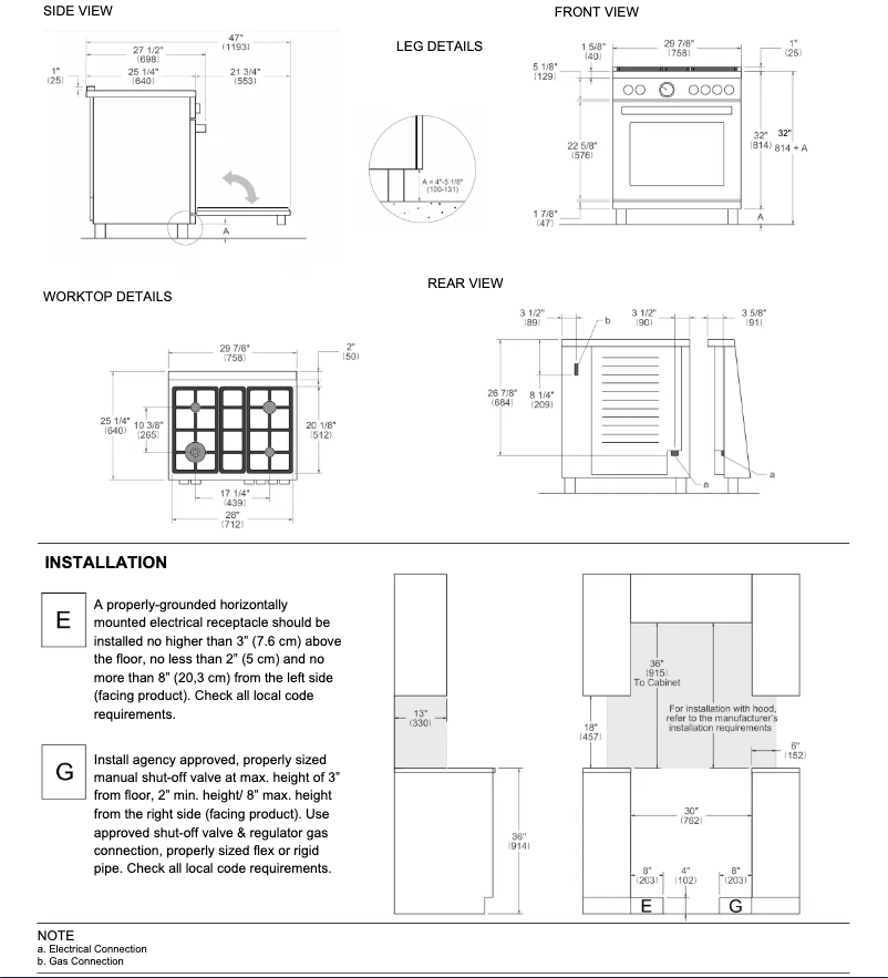 Page 1 de la notice Guide d'installation Bertazzoni PRO304BFEPXT