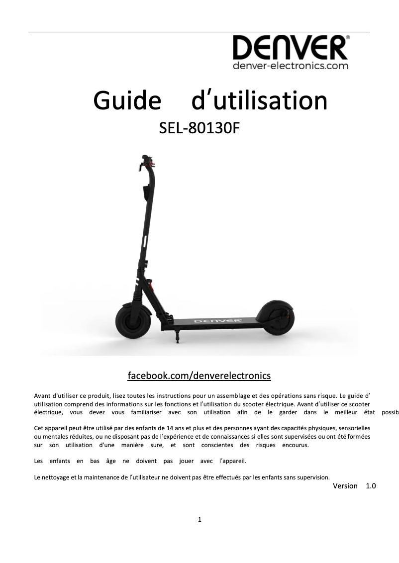 Page 1 of the manual User Manual Denver SEL-80130F