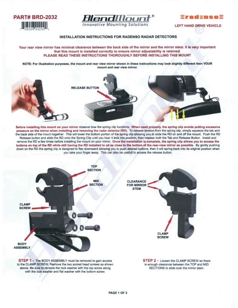 Page 1 de la notice Manuel utilisateur BlendMount BRD-2032