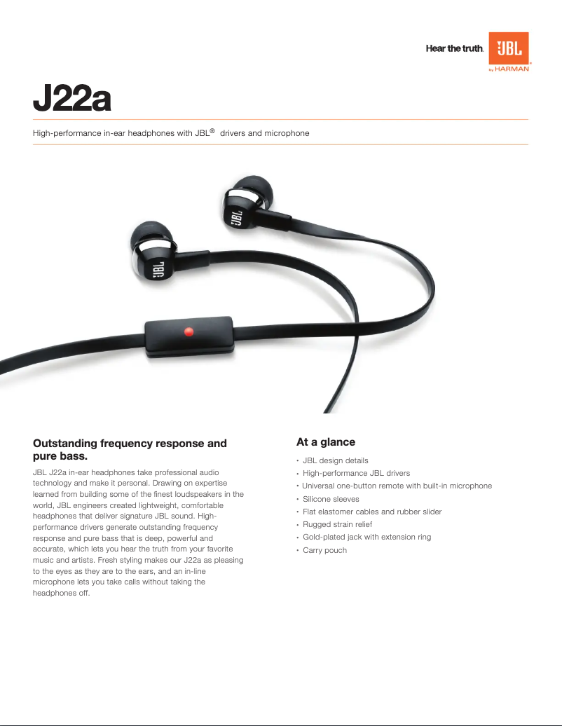 Página 1 del manual Ficha técnica JBL J22a