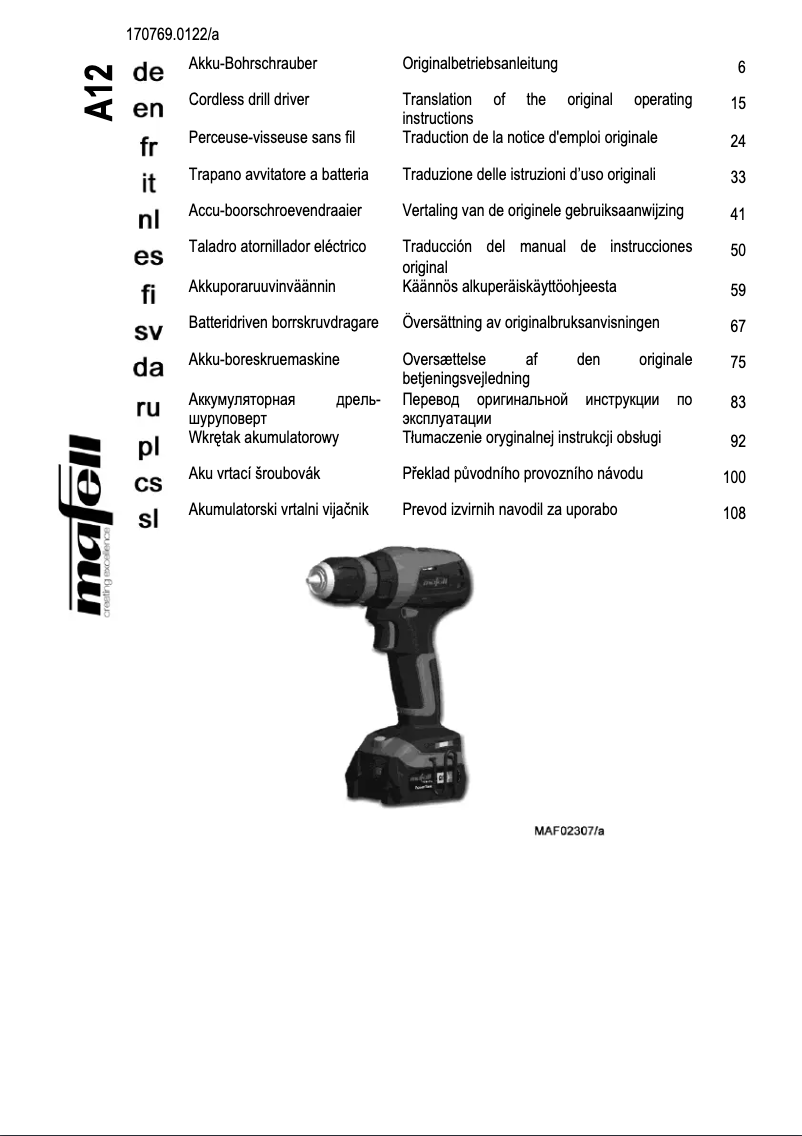 Page 1 de la notice Manuel utilisateur Mafell A12