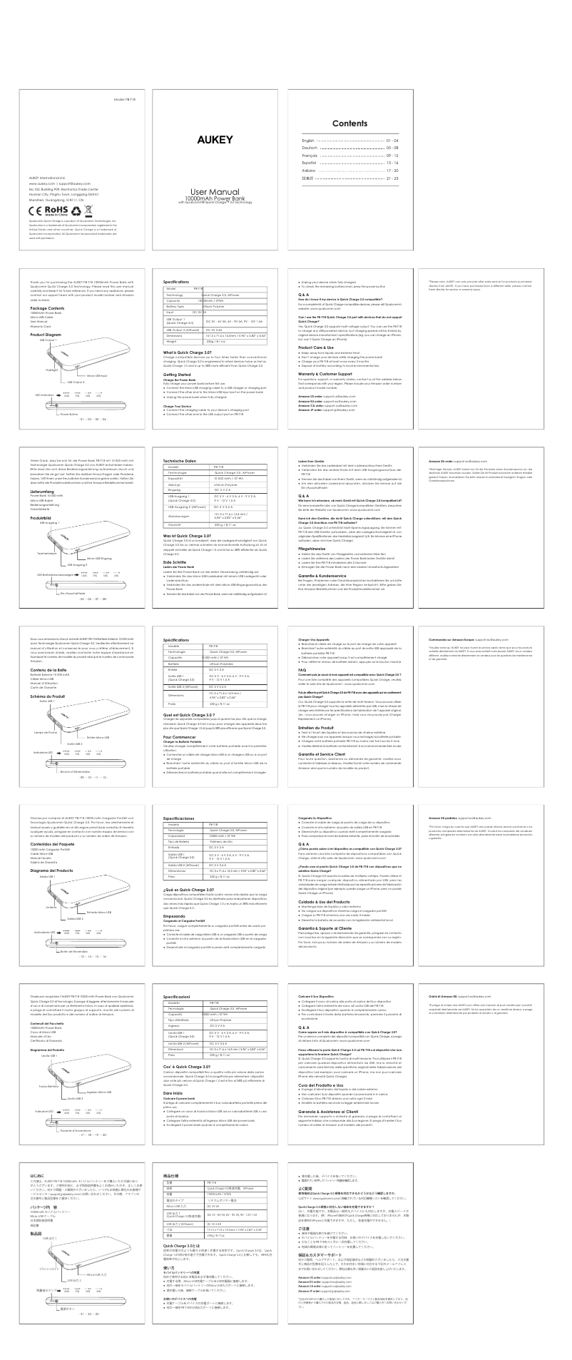 Page 1 de la notice Manuel utilisateur Aukey MI-U2