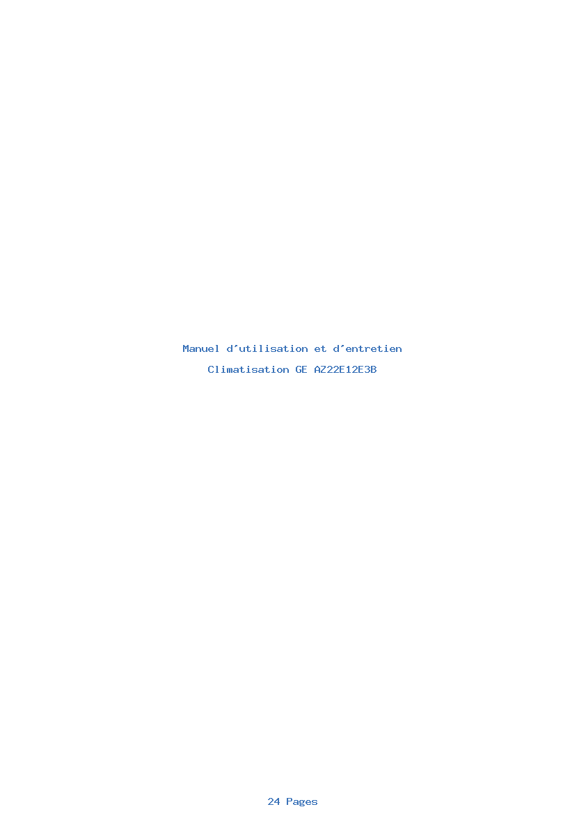 Page 1 de la notice Manuel d'utilisation et d'entretien GE AZ22E12E3B