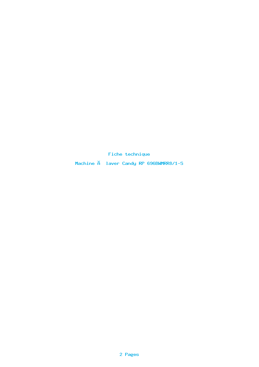 Page 1 de la notice Fiche technique Candy RP 696BWMRR8/1-S