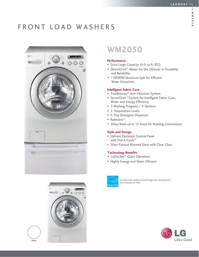 Page 1 de la notice Fiche technique LG WM2050CW