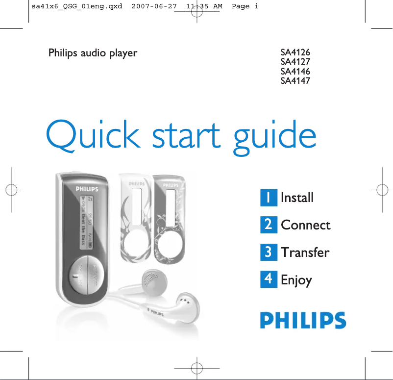 Page 1 of the manual Quick Start Guide Philips SA4127