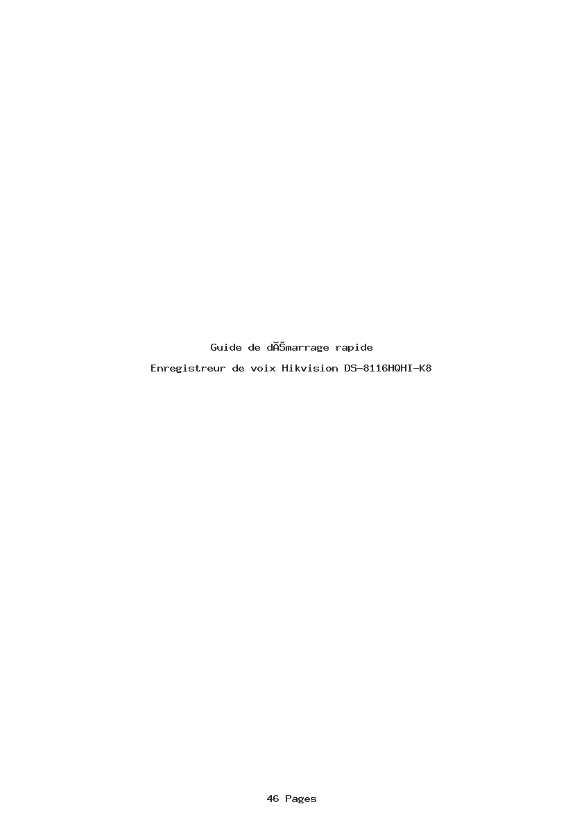 Page 1 de la notice Guide de démarrage rapide Hikvision DS-8116HQHI-K8