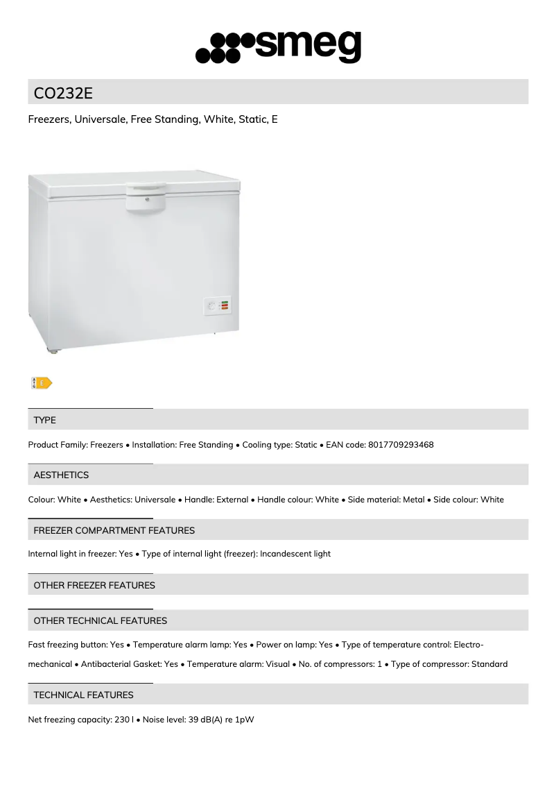 Página 1 del manual Folleto Smeg CO232E