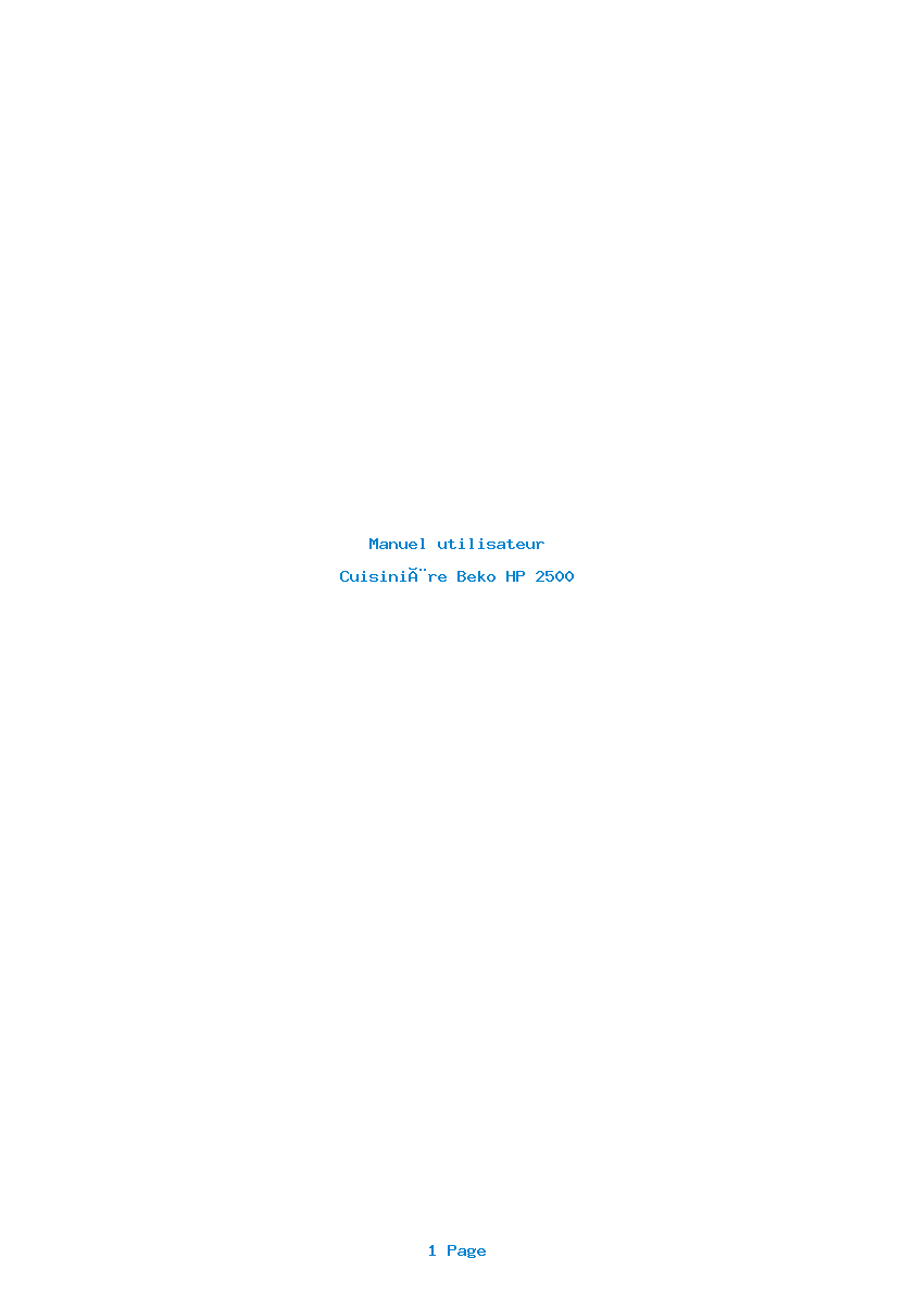 Page 1 de la notice Manuel utilisateur Beko HP 2500