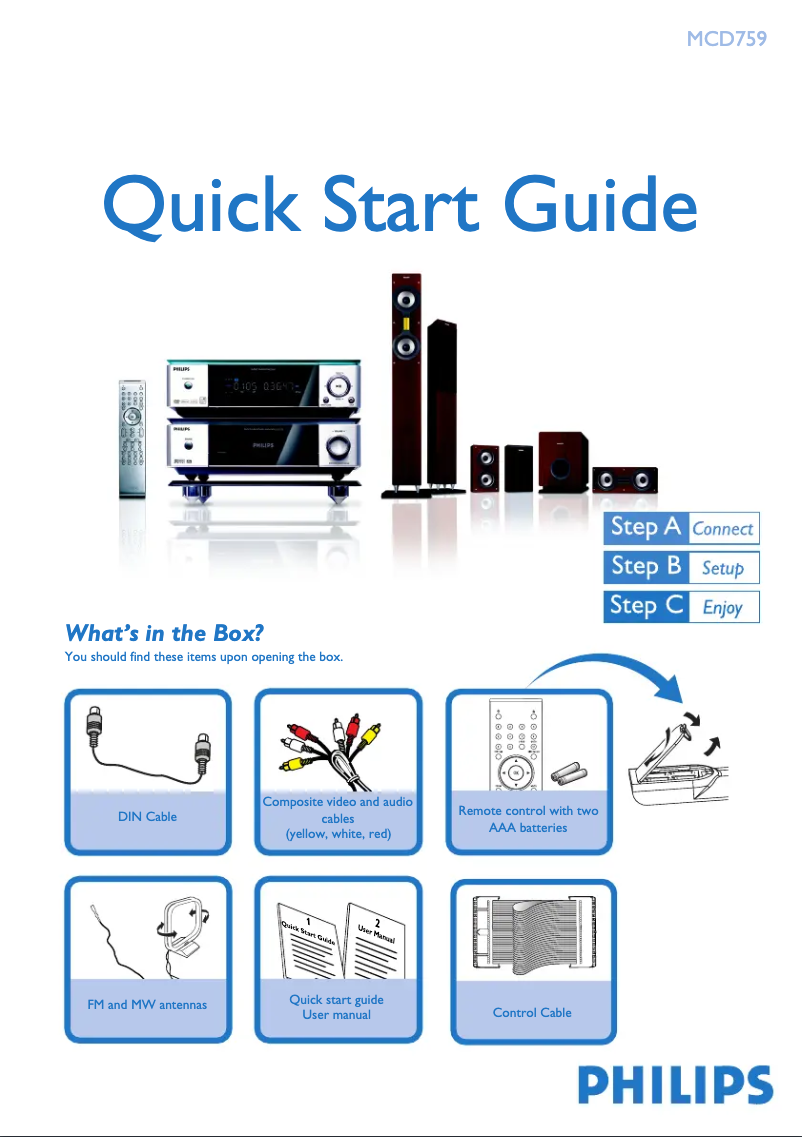 Page n°1 - Guide de démarrage rapide Philips MCD759