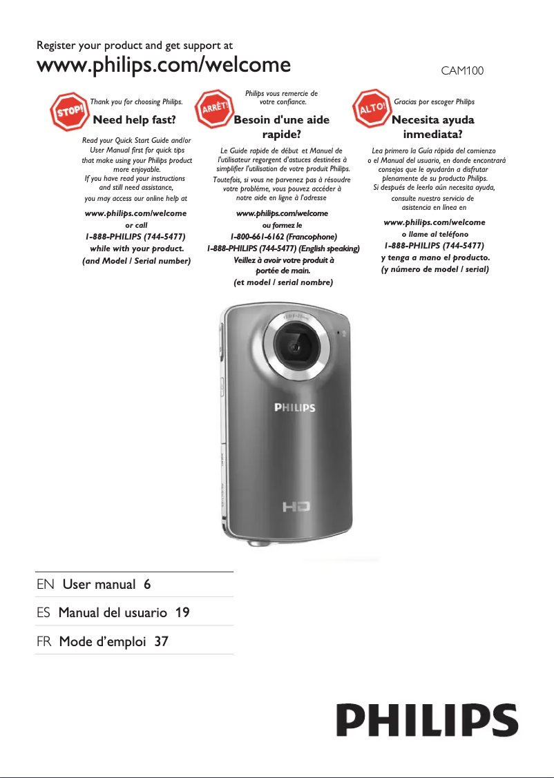 Page 1 de la notice Manuel utilisateur Philips CAM100