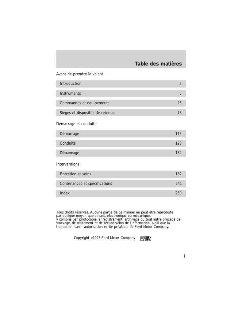 Page 1 de la notice Manuel utilisateur Lincoln Navigator (1998)