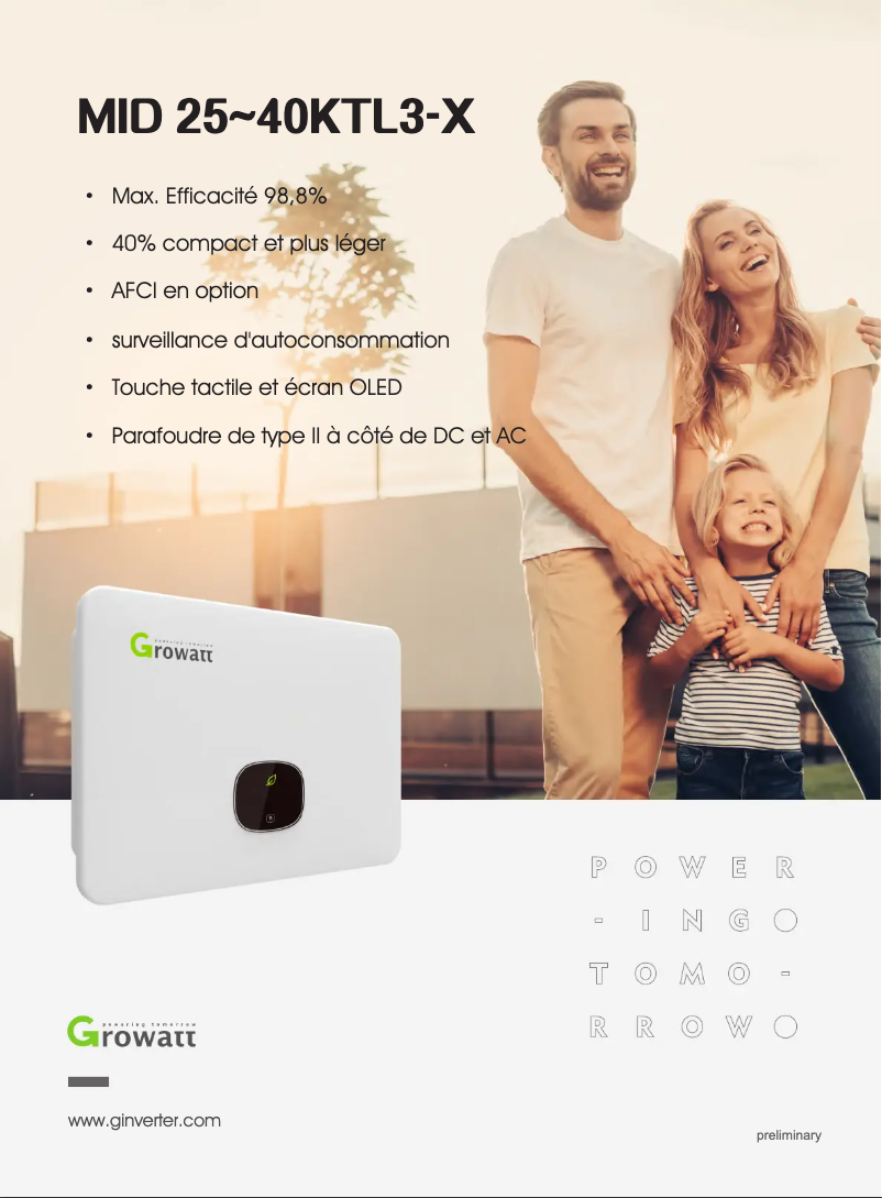 Page 1 de la notice Guide d'installation Growatt MID 30KTL3-X