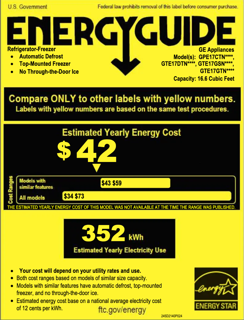 Page 1 of the manual Energy Label GE GTE17GTNRBB