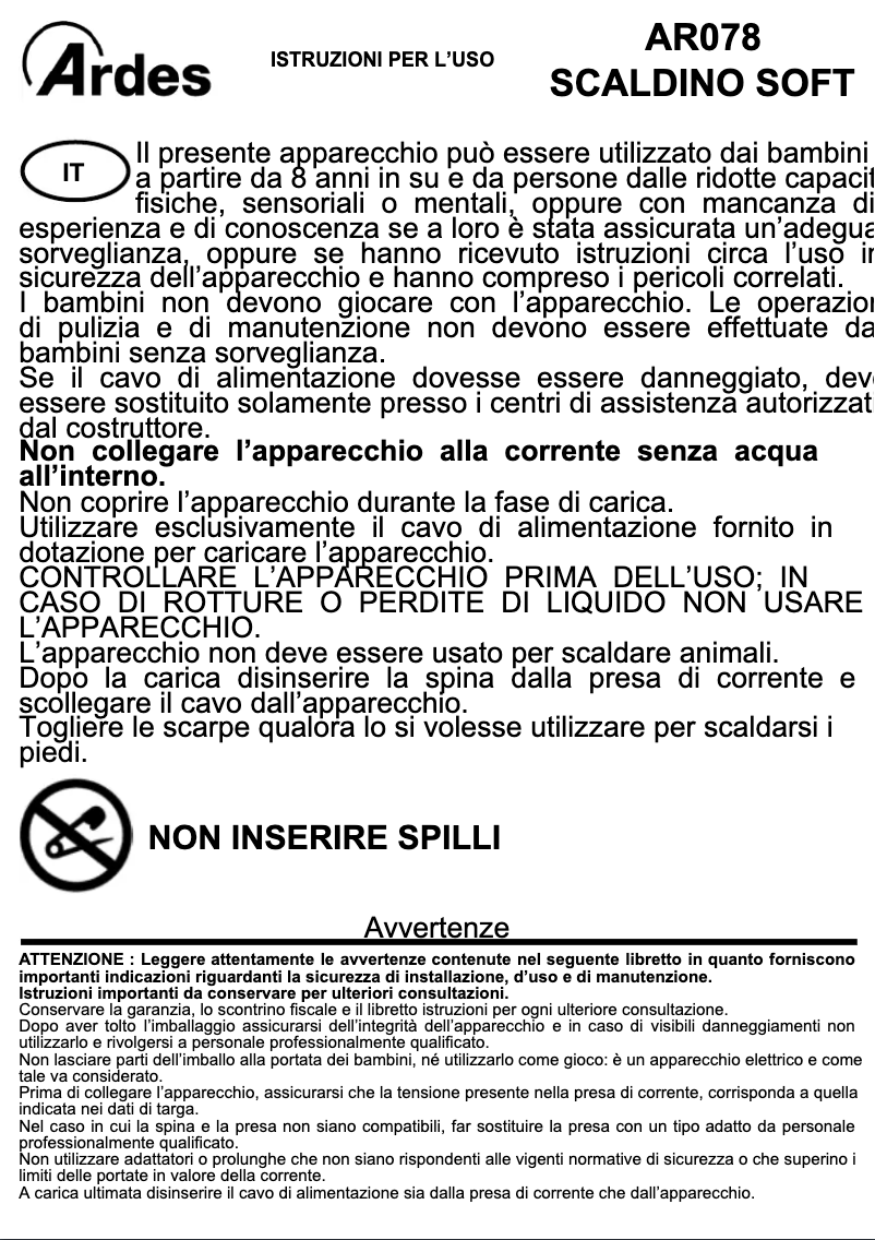 Page 1 de la notice Manuel utilisateur Ardes AR080