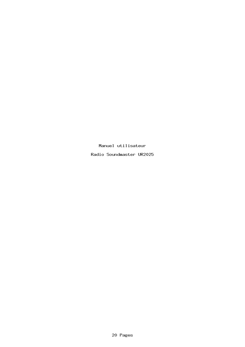 Page 1 de la notice Manuel utilisateur Soundmaster UR2025