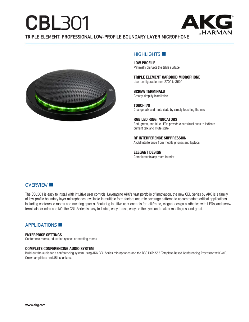 Page 1 de la notice Fiche technique AKG CBL301