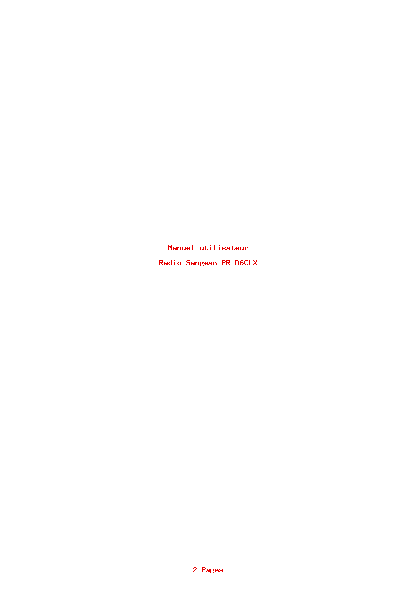 Page 1 de la notice Manuel utilisateur Sangean PR-D6CLX