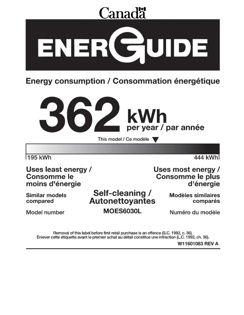 Page 1 de la notice Label énergétique Maytag MOES6030LZ
