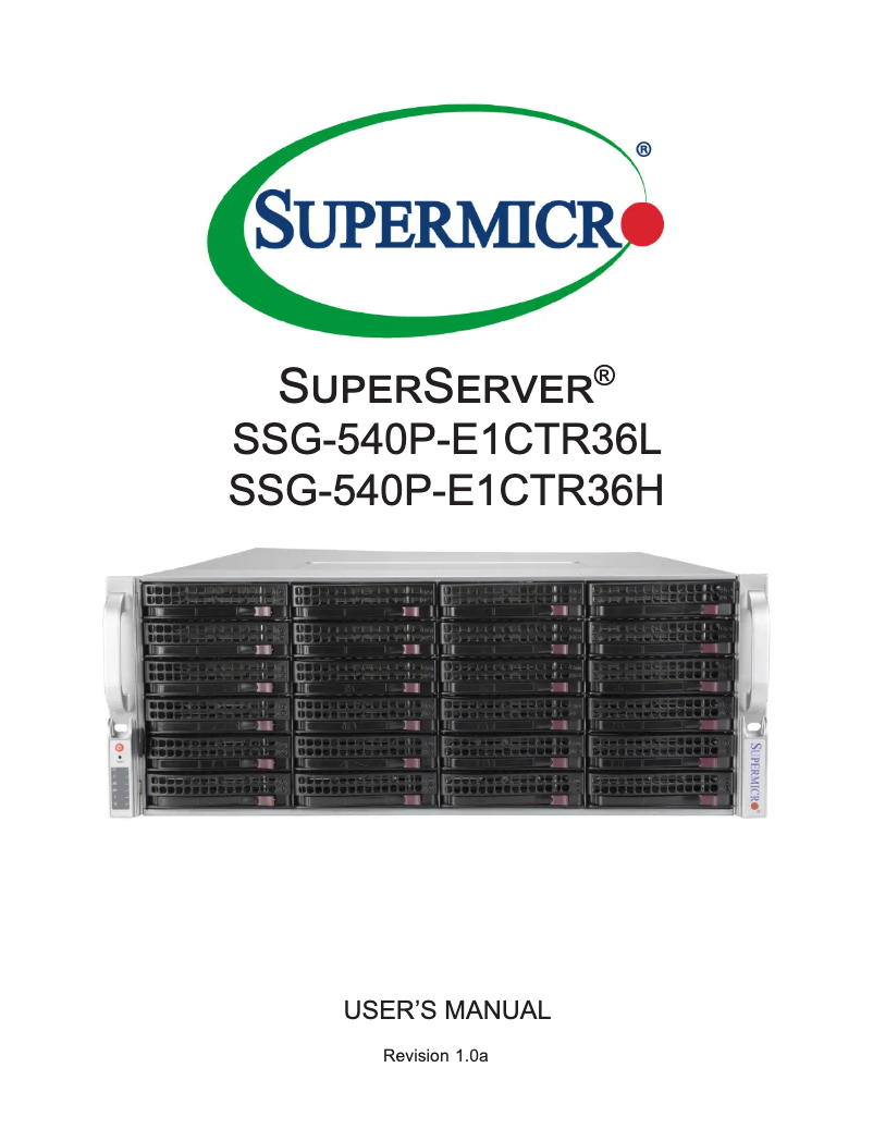 Page 1 de la notice Manuel utilisateur Supermicro SuperServer SSG-540P-E1CTR36H