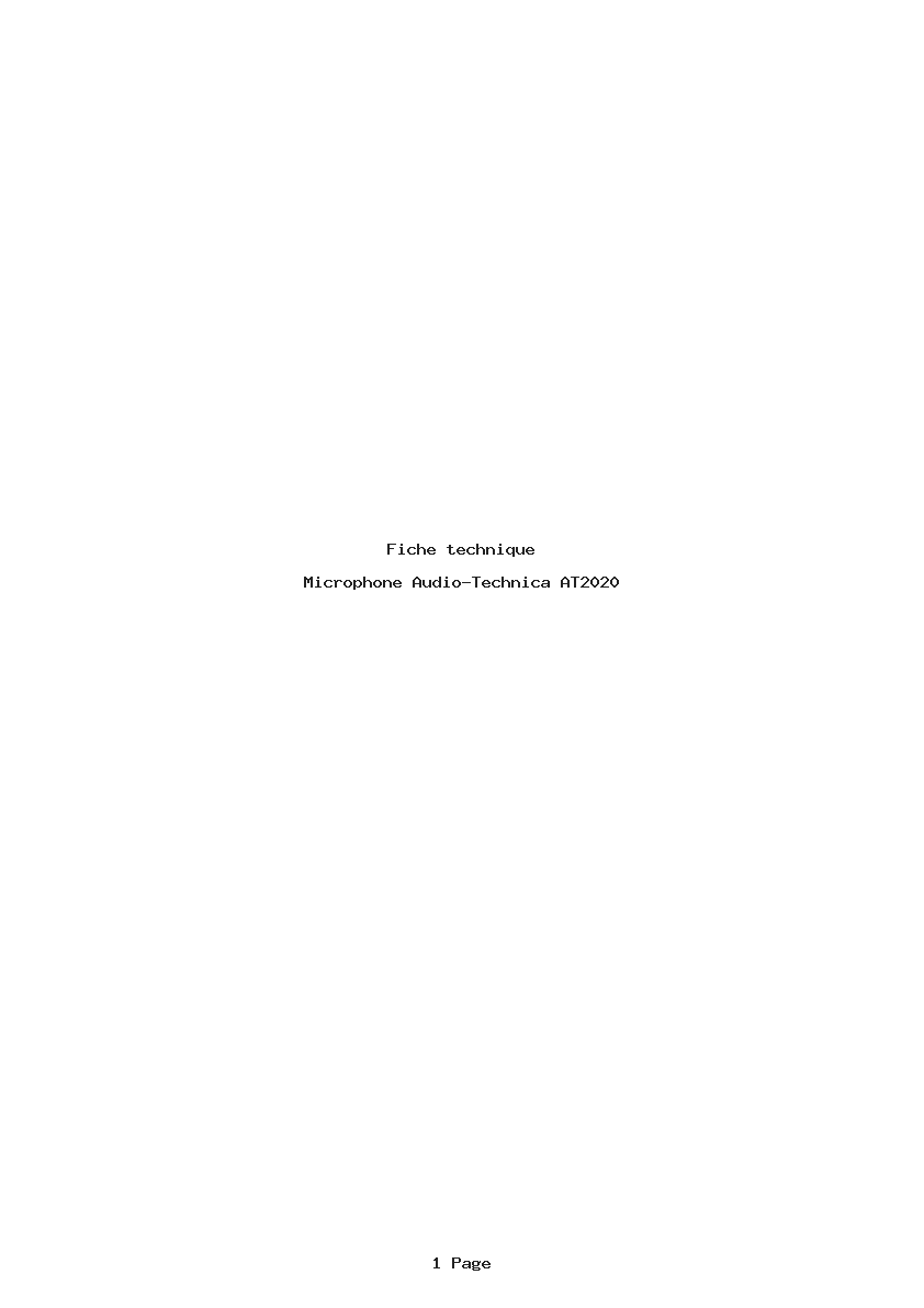 Page 1 de la notice Fiche technique Audio-Technica AT2020