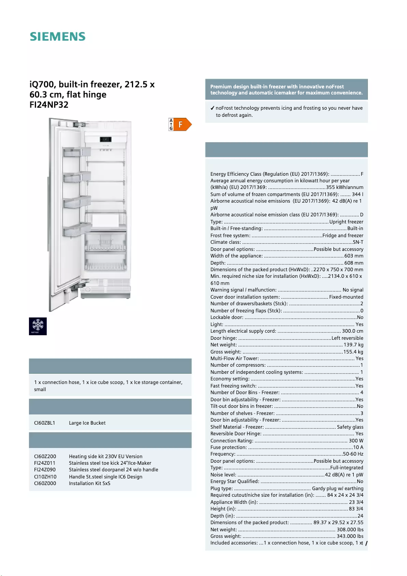 Page 1 de la notice Fiche technique Siemens FI24NP32