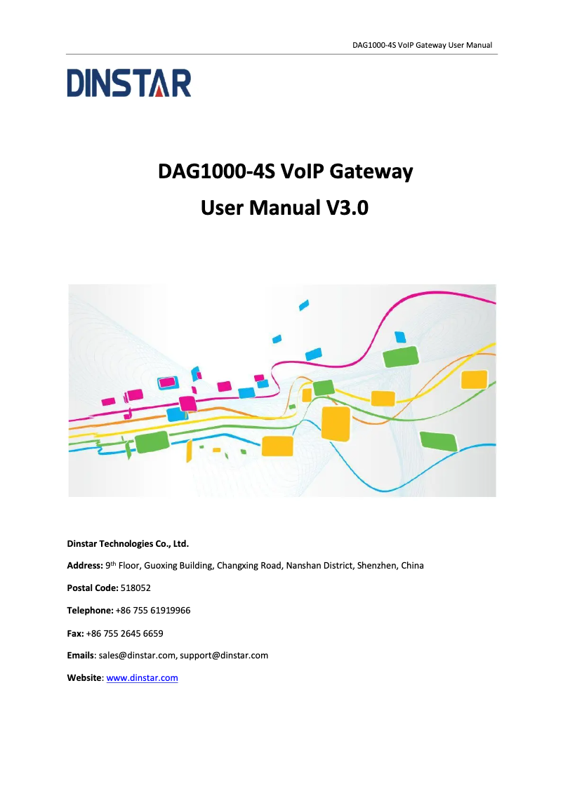 Page 1 de la notice Manuel utilisateur Dinstar DAG1000-4S