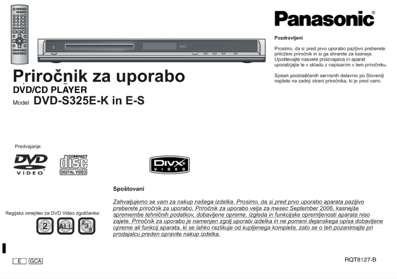 Page 1 de la notice Manuel utilisateur Panasonic DVD-S325E