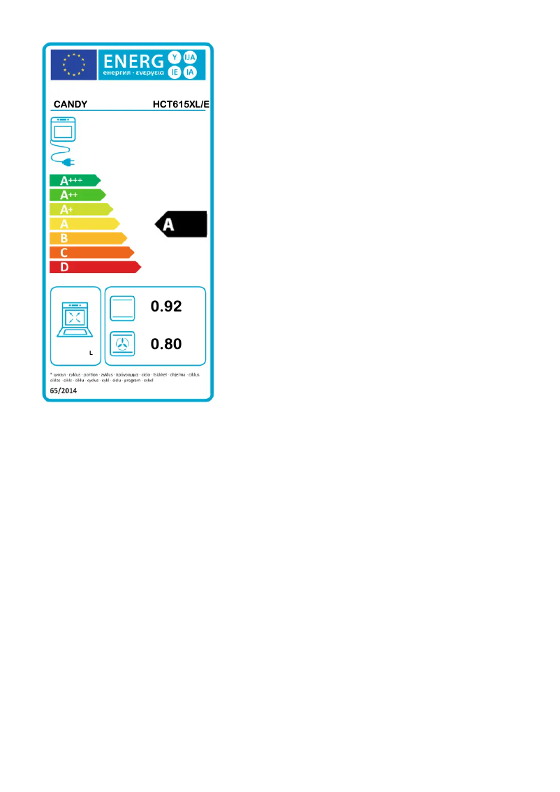 Page 1 of the manual Energy Label Candy HCT615XL/E