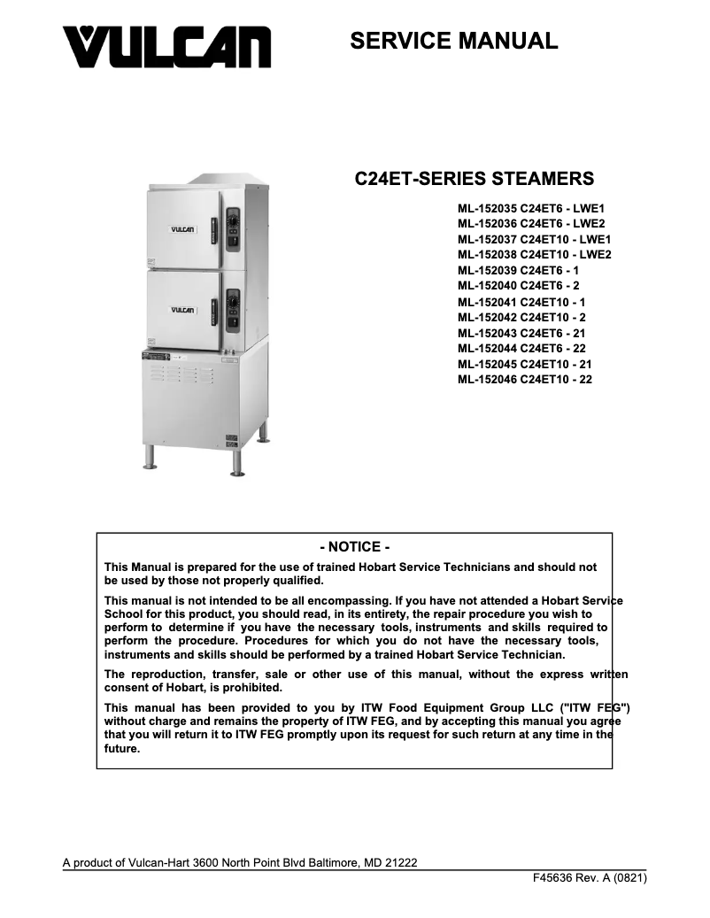 Page 1 de la notice Manuel utilisateur Vulcan C24ET6-LWE