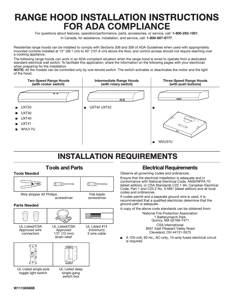 Page 1 de la notice Guide d'installation Whirlpool UXT4030ADS