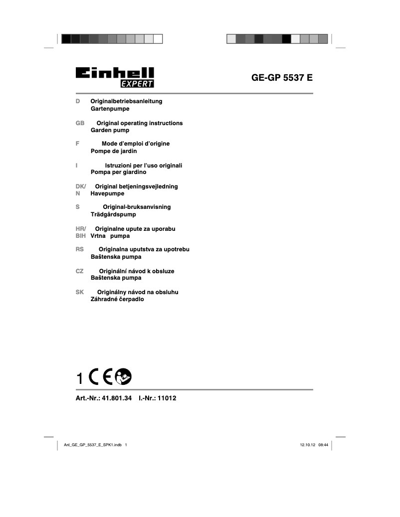 Page 1 de la notice Manuel utilisateur Einhell GE-GP 5537 E