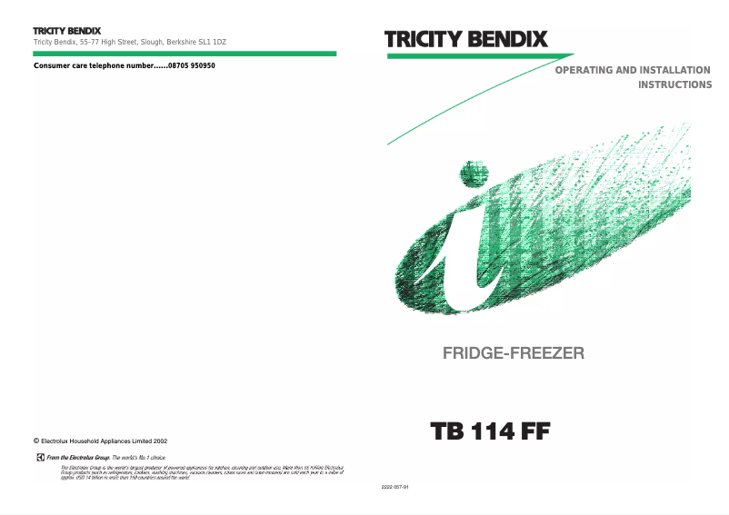 Página 1 del manual Manual de usuario Tricity Bendix TB114FF