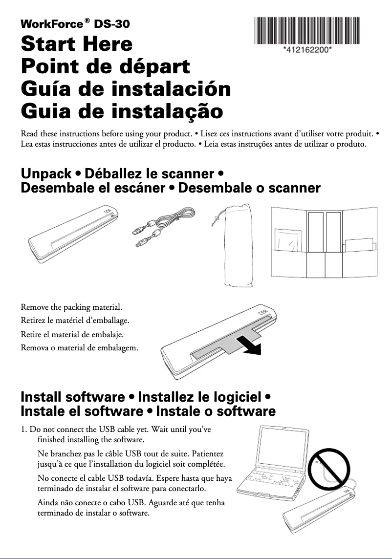 Page 1 of the manual Installation Guide Epson WorkForce DS-30